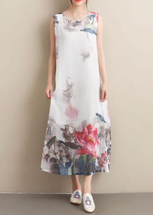 DIY Wash Lotus Clothes O Neck Sleeveless Art Summer Dresses - Omychic