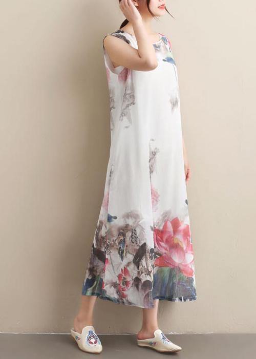 DIY Wash Lotus Clothes O Neck Sleeveless Art Summer Dresses - Omychic