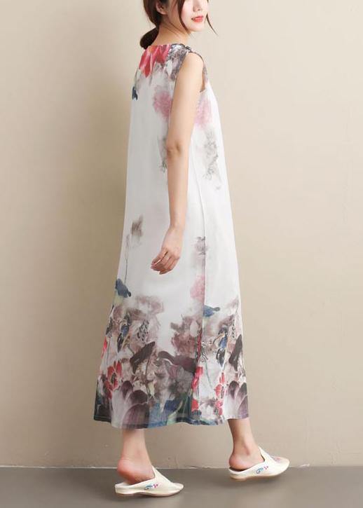 DIY Wash Lotus Clothes O Neck Sleeveless Art Summer Dresses - Omychic