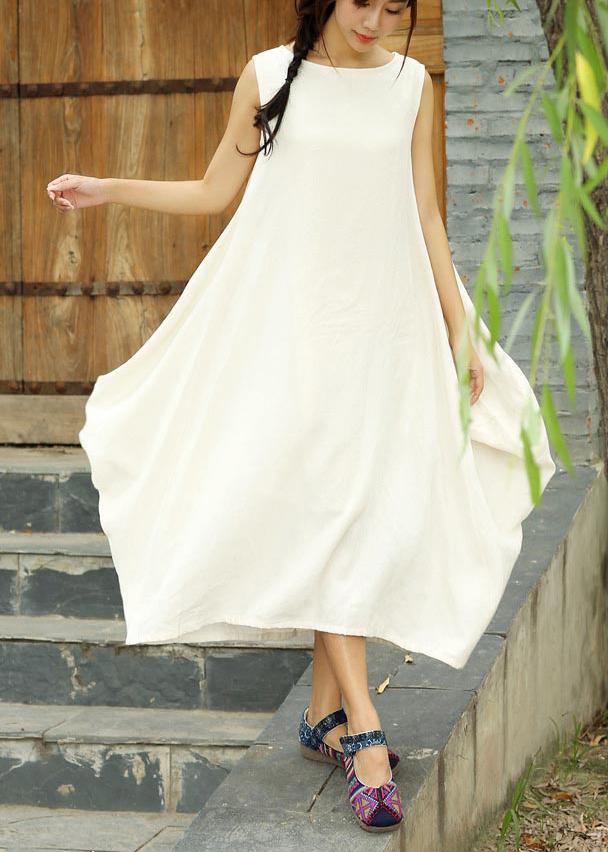 DIY White Clothes O Neck Asymmetric Long Summer Dresses - Omychic