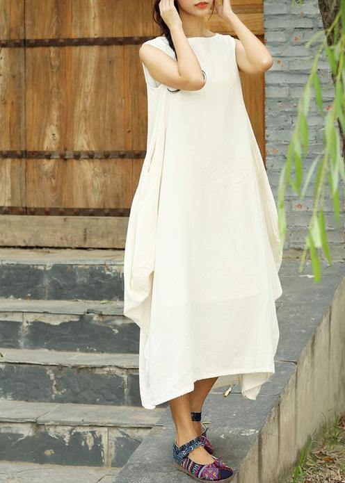 DIY White Clothes O Neck Asymmetric Long Summer Dresses - Omychic