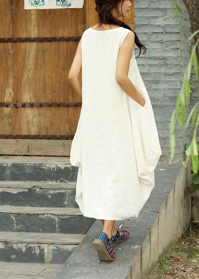 DIY White Clothes O Neck Asymmetric Long Summer Dresses - Omychic