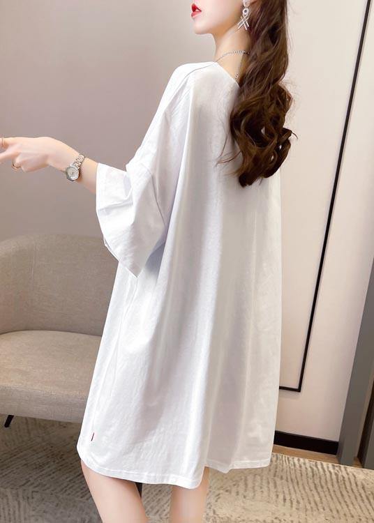 DIY White Loose Cotton  Summer Holiday Dress - Omychic