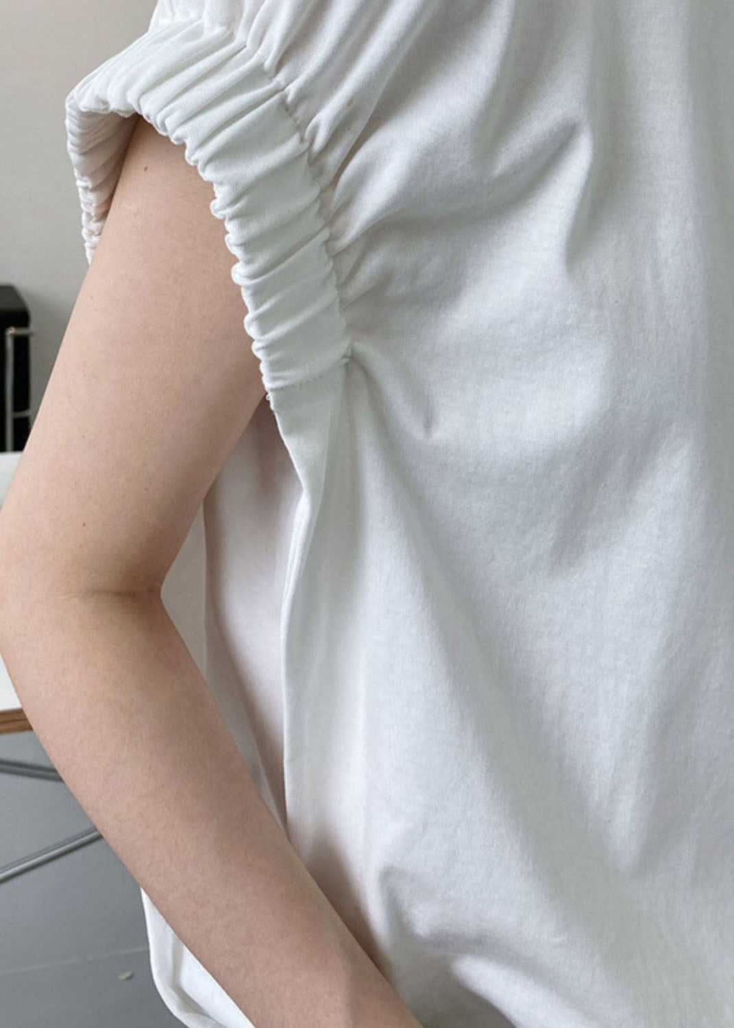 DIY White O Neck Wrinkled Cotton T Shirt Top Summer