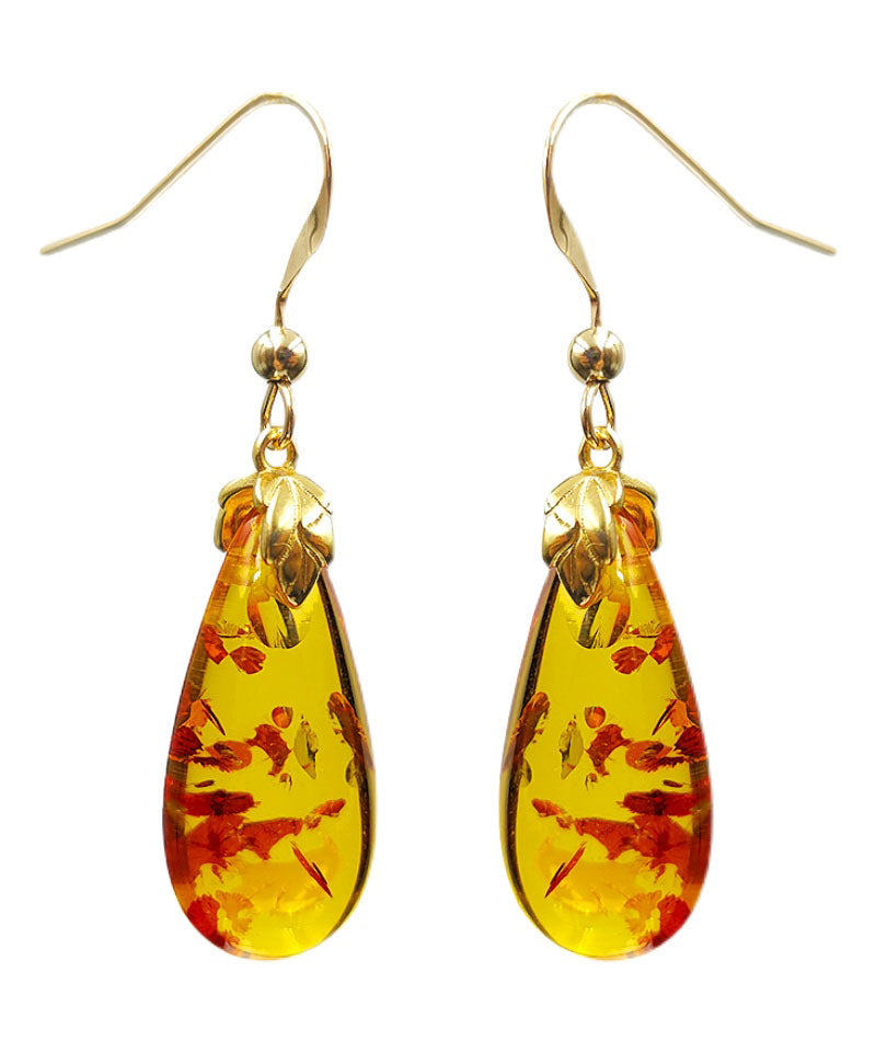 DIY Yellow 14K Gold Amber Water Drop Drop Earrings