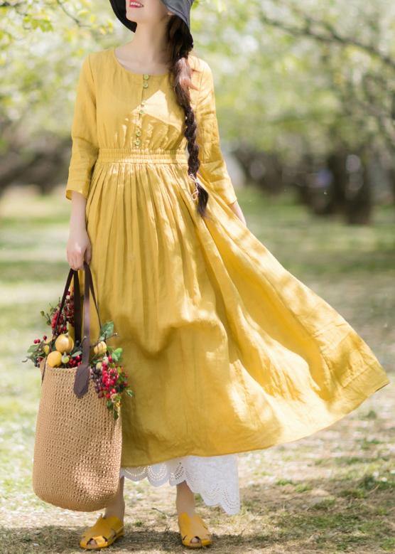 DIY Yellow Outfit O Neck Half Sleeve Loose Spring Dresses - Omychic