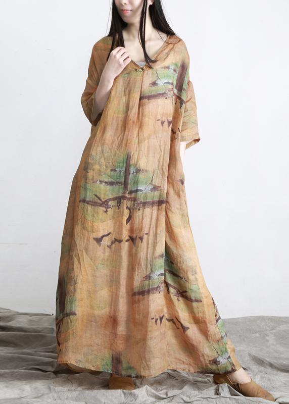 DIY Yellow Print Linen Oversize Summer Long Dress ( Limited Stock) - Omychic