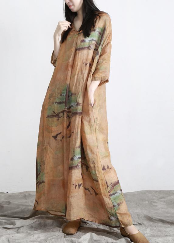 DIY Yellow Print Linen Oversize Summer Long Dress ( Limited Stock) - Omychic
