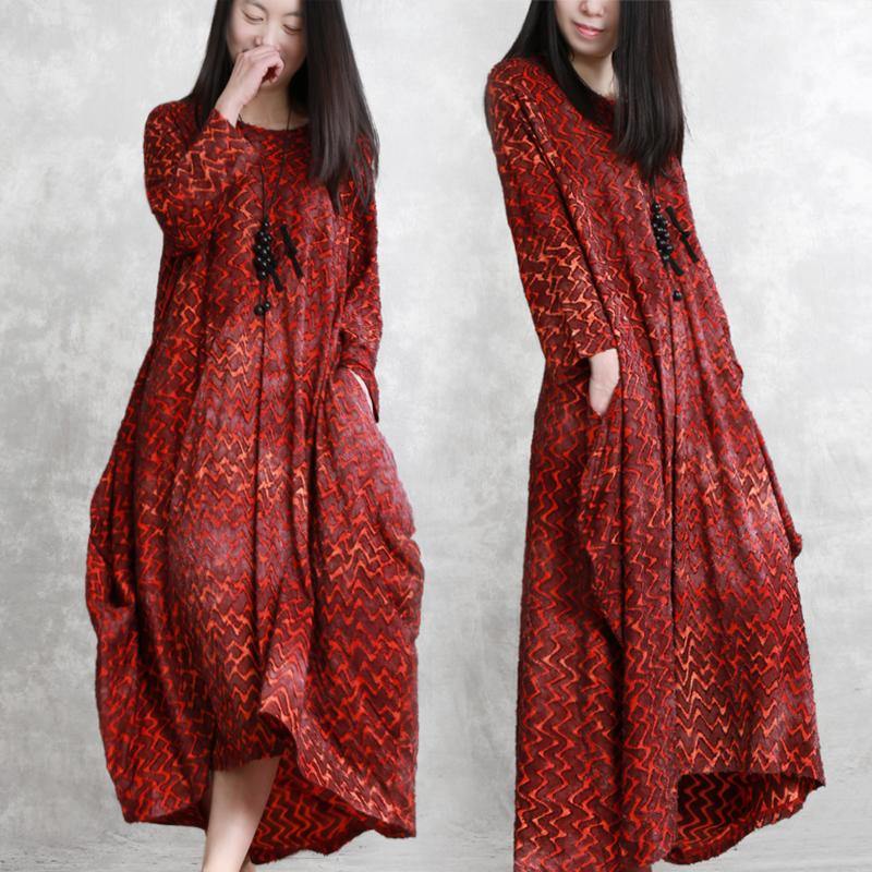 DIY asymmetric Jacquard  cotton dresses Fine Inspiration red  Plus Size Dresses spring - Omychic