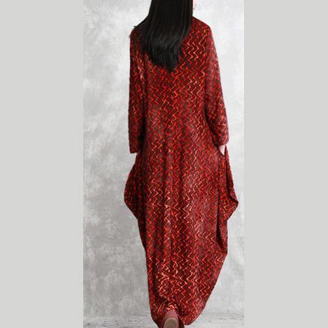 DIY asymmetric Jacquard  cotton dresses Fine Inspiration red  Plus Size Dresses spring - Omychic