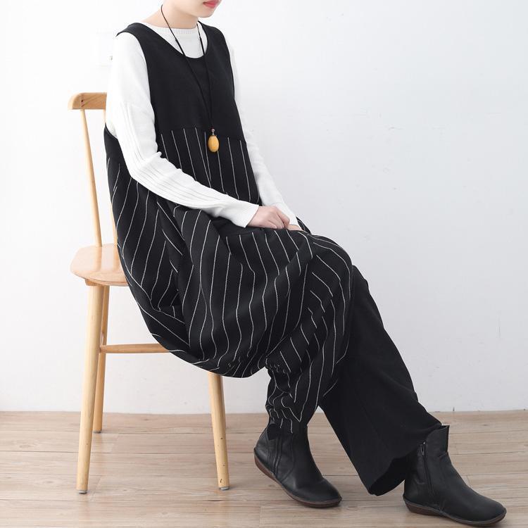 DIY asymmetric cotton crane Fitted Work black  Vestidos De Lino jumpsuit pants - Omychic