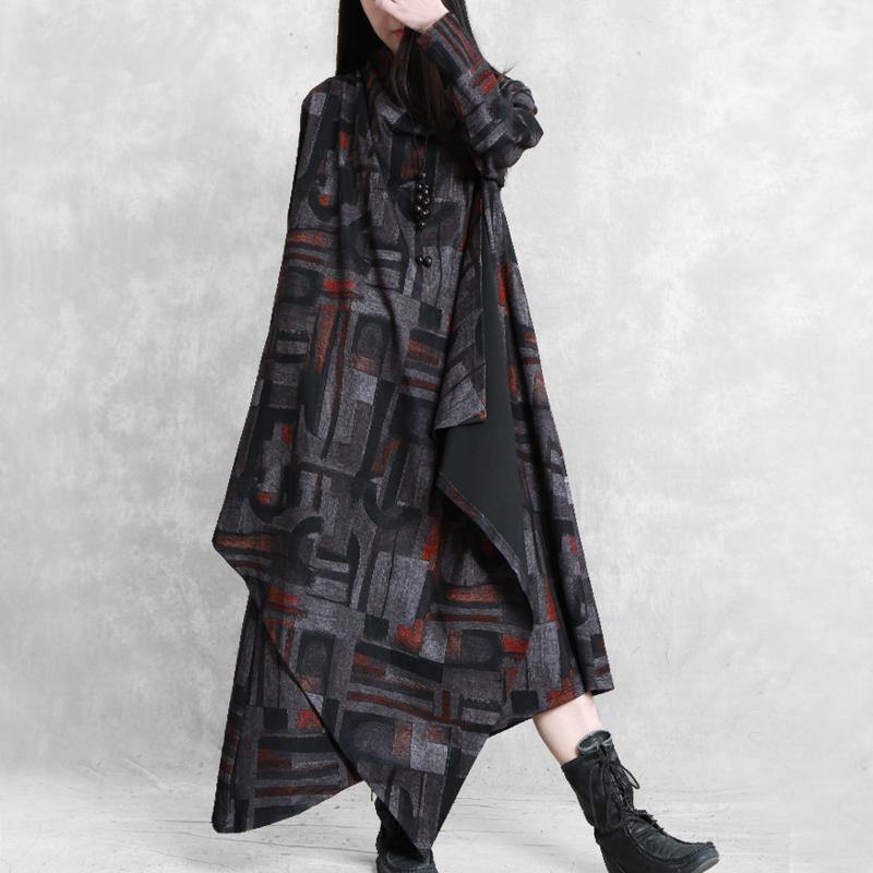 DIY asymmetric pockets cotton tunic top Inspiration print Plus Size Dress - Omychic