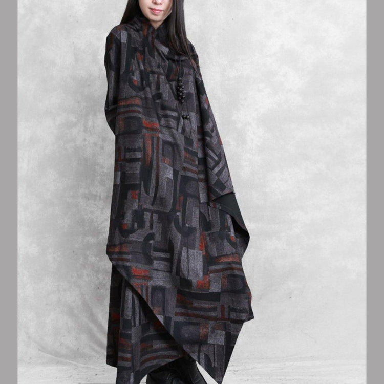 DIY asymmetric pockets cotton tunic top Inspiration print Plus Size Dress - Omychic