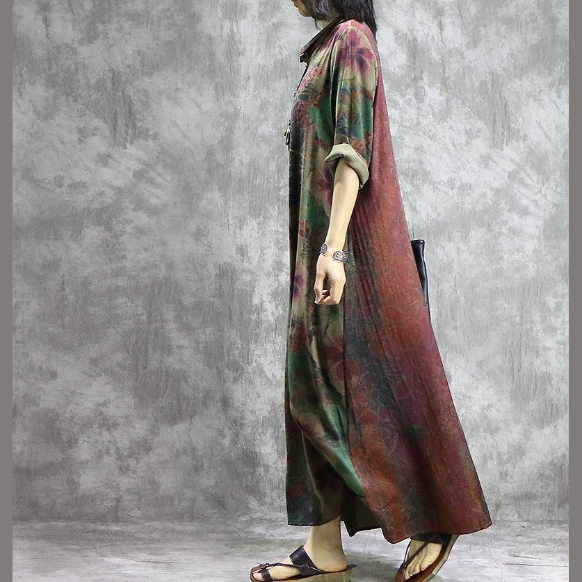 DIY asymmetric silk outfit plus size Photography green prints Kaftan Dresses summer - Omychic