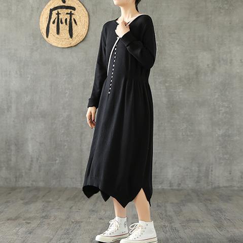DIY black cotton clothes For Women o neck asymmetric Maxi Dresses - Omychic