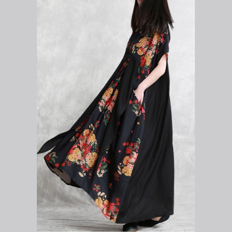 DIY black print Wardrobes v neck tie waist pockets A Line summer Dresses - Omychic