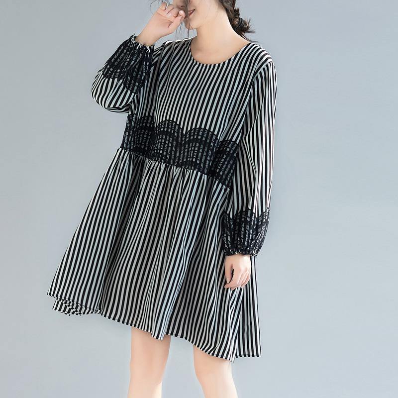 DIY black white striped clothes Boho Tutorials lantern sleeve tunic Dresses - Omychic