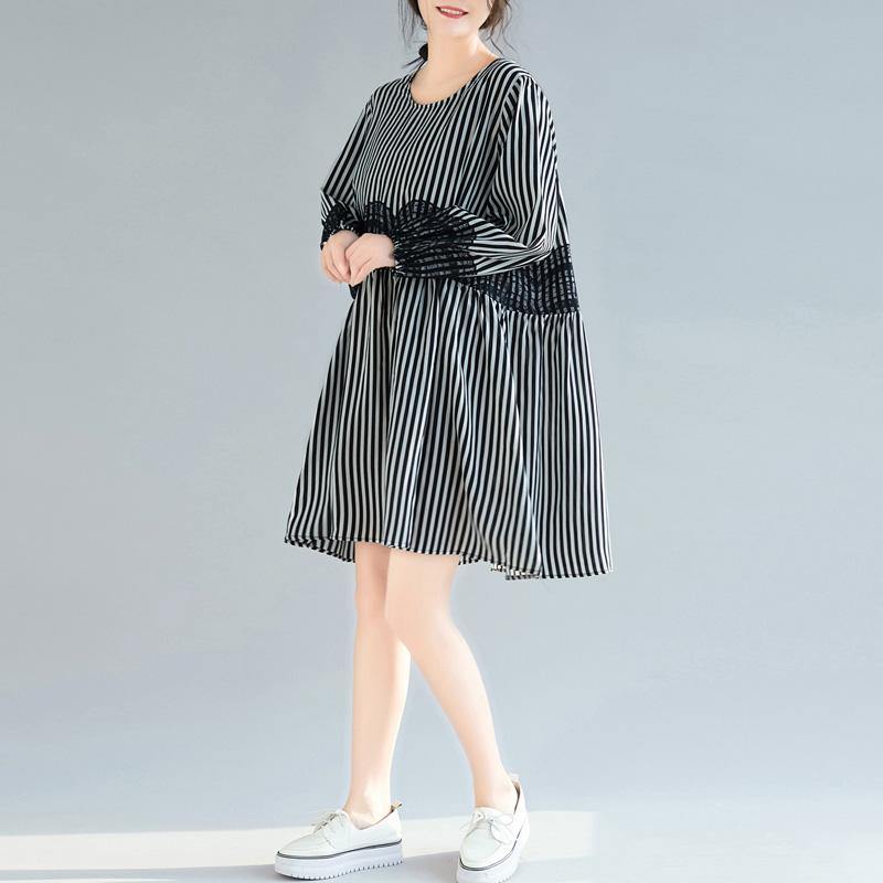 DIY black white striped clothes Boho Tutorials lantern sleeve tunic Dresses - Omychic