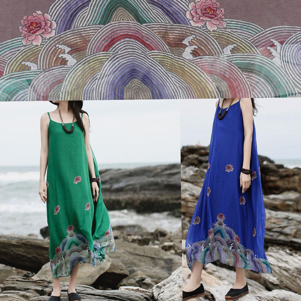DIY blue print chiffon clothes For Women Pakistani Catwalk Spaghetti Strap layered Plus Size Summer Dresses - Omychic