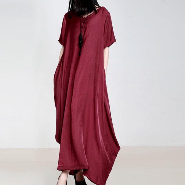DIY burgundy clothes For Women v neck pockets Vestidos De Lino summer Dresses - Omychic