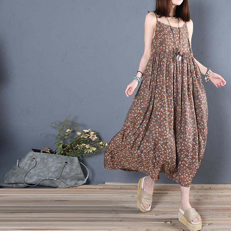 DIY chocolate cotton quilting clothes Spaghetti Strap long summer Dress - Omychic
