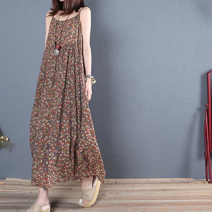 DIY chocolate cotton quilting clothes Spaghetti Strap long summer Dress - Omychic