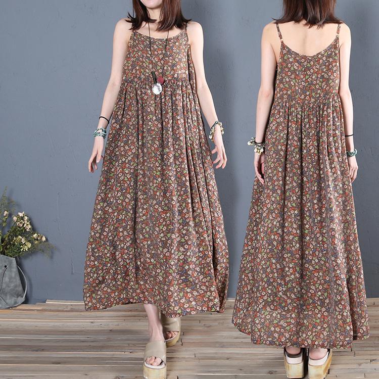 DIY chocolate cotton quilting clothes Spaghetti Strap long summer Dress - Omychic