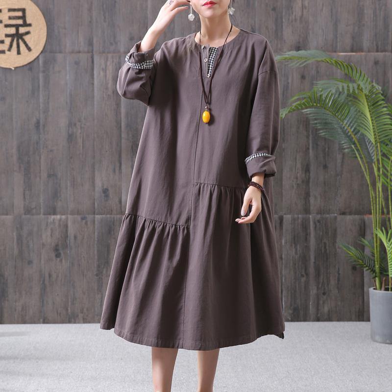 DIY cotton chocolate quilting clothes Stitches Women Pleated Spliced Spring Casual Loose Midi Dress - Omychic
