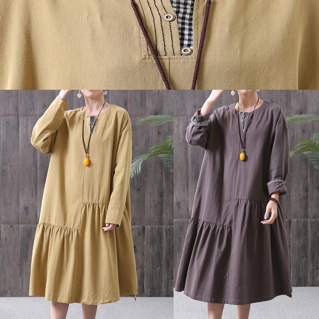 DIY cotton chocolate quilting clothes Stitches Women Pleated Spliced Spring Casual Loose Midi Dress - Omychic