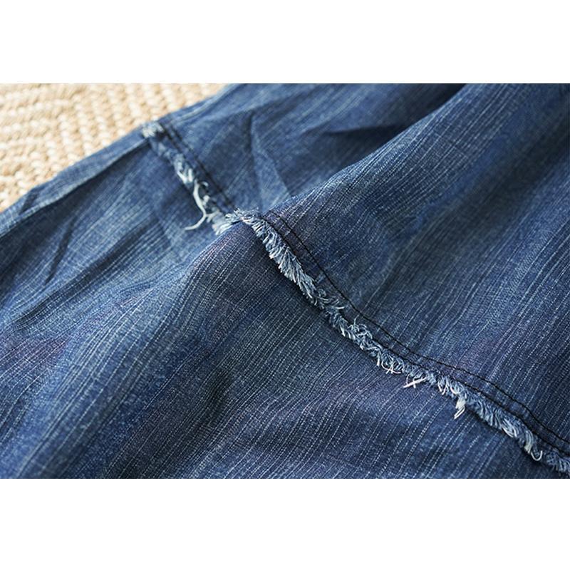 DIY cotton clothes Women Organic Casual Blue Denim Summer Sleeveless Midi Dress - Omychic