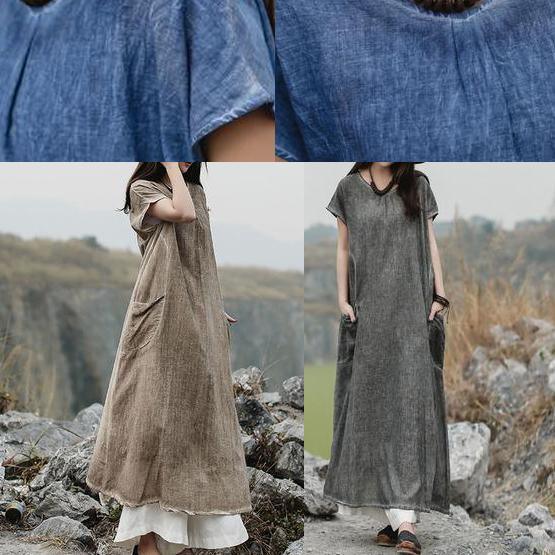 DIY cotton gray quilting dresses  Vintage Solid Color Casual Cotton Dress - Omychic