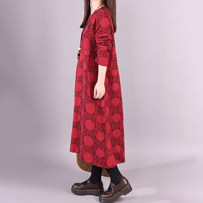DIY cotton linen quilting clothes plus size Loose Long Sleeve Cotton Linen Print Dress - Omychic