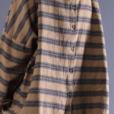 DIY cotton tunic pattern Omychic Women Stripe Casual Loose Literature Spring Shirt - Omychic