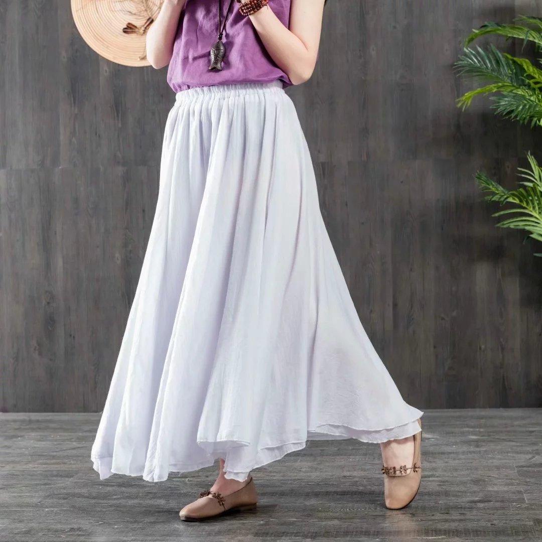 DIY elastic waist chiffon tunics for women design white Maxi skirt summer - Omychic