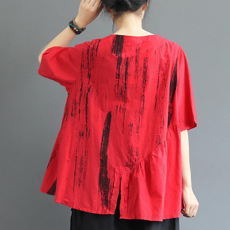DIY fashion clothes boutique Irregular Print Short Sleeve Blouse - Omychic