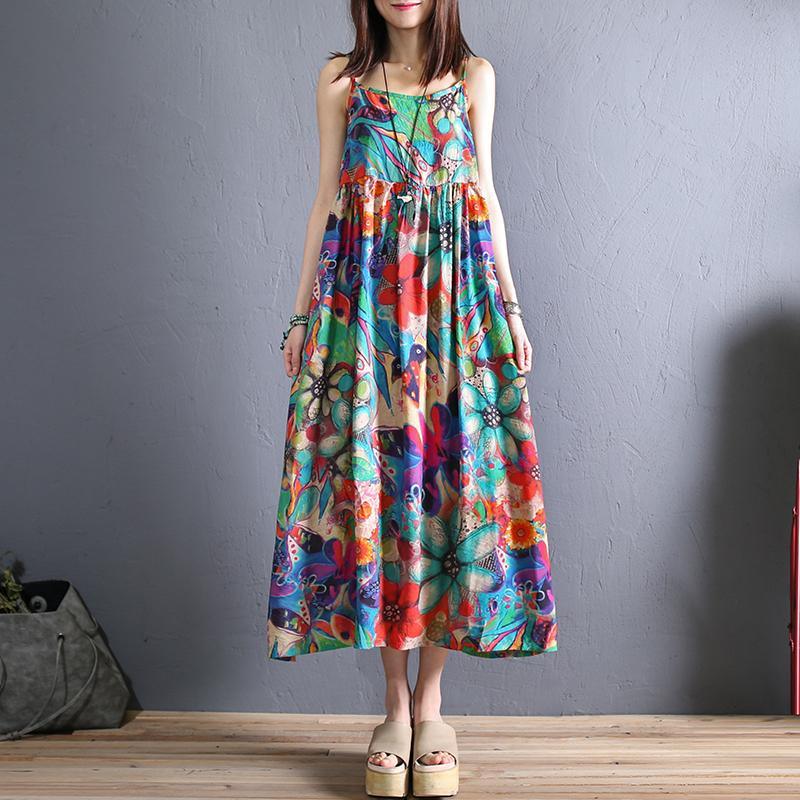 Diy Floral Cotton Clothes Women Sleeveless Wrinkled Long Summer Dress - Omychic