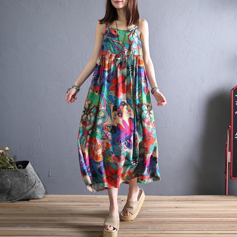 Diy Floral Cotton Clothes Women Sleeveless Wrinkled Long Summer Dress - Omychic