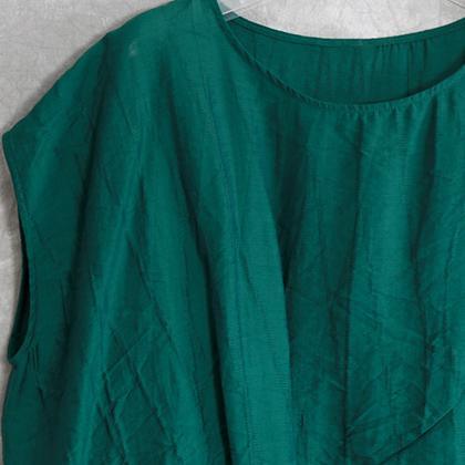 DIY green linen Long Shirts o neck wrinkled summer shirt - Omychic