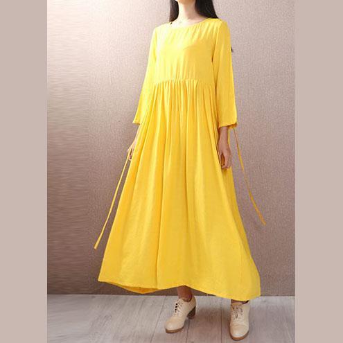 DIY high waist cotton dresses pattern yellow o neck long Dresses autumn - Omychic