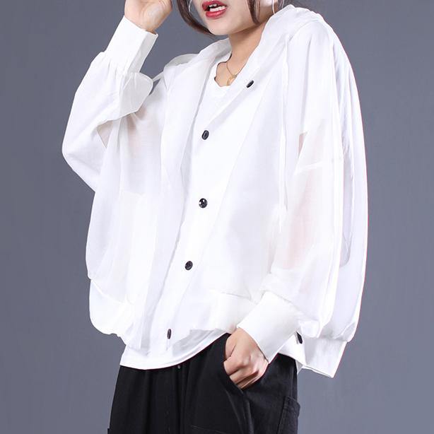 DIY hooded cotton fall clothes For Women Tunic Tops white tops - Omychic