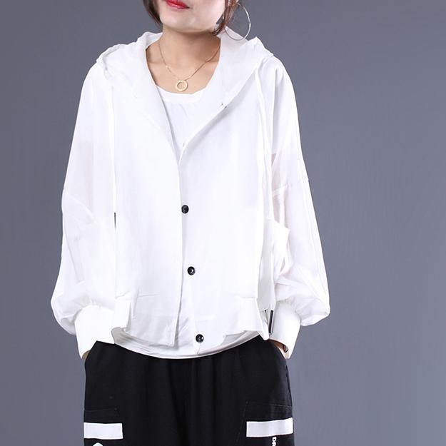 DIY hooded cotton fall clothes For Women Tunic Tops white tops - Omychic