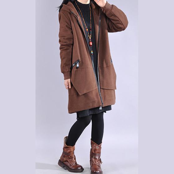 DIY hooded zippered Fashion coats women chocolate Plus Size Clothing coat - Omychic