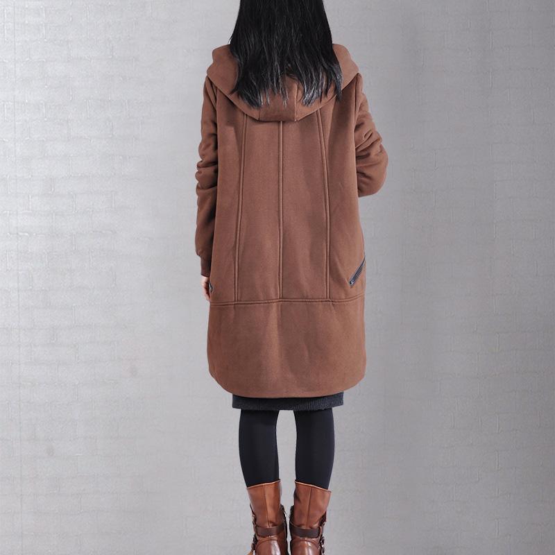 DIY hooded zippered Fashion coats women chocolate Plus Size Clothing coat - Omychic