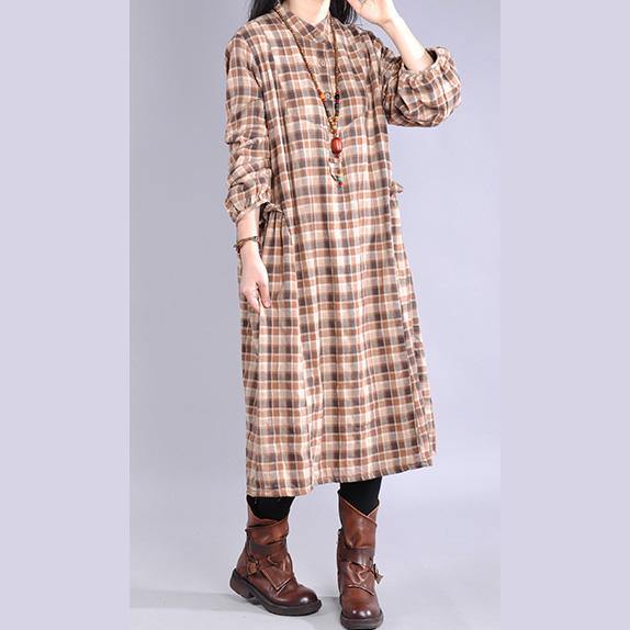 DIY khaki plaid cotton Wardrobes patchwork Robe Dresses - Omychic