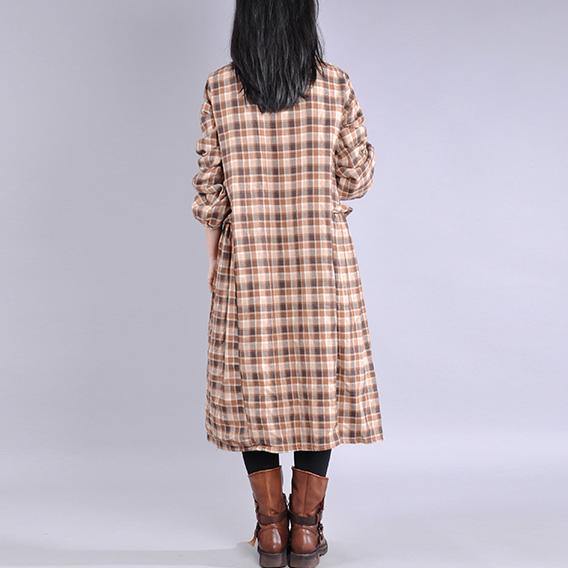 DIY khaki plaid cotton Wardrobes patchwork Robe Dresses - Omychic