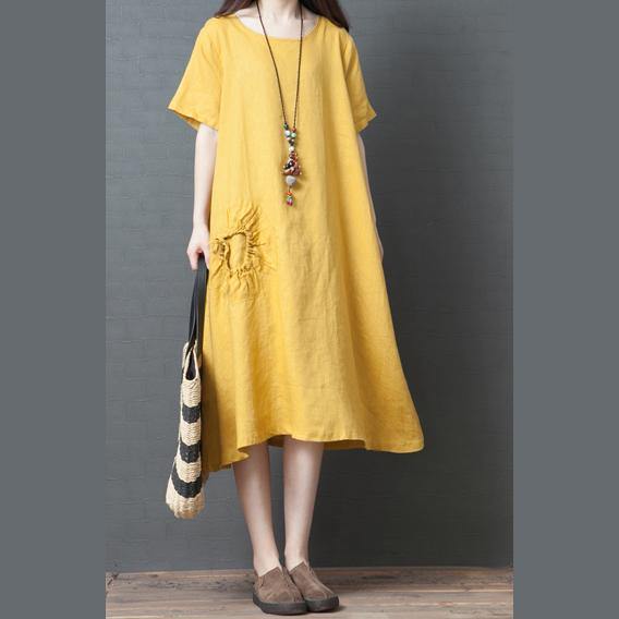 DIY o neck cotton Wardrobes Tunic Tops yellow Robe Dress summer - Omychic