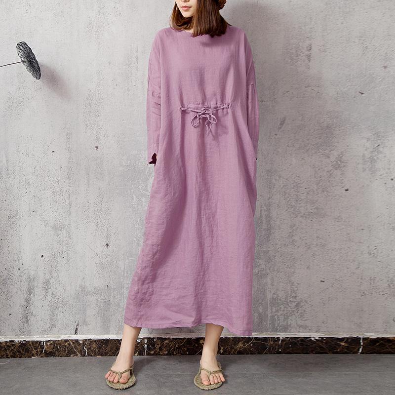 DIY o neck cotton linen dress Catwalk purple Dress summer - Omychic