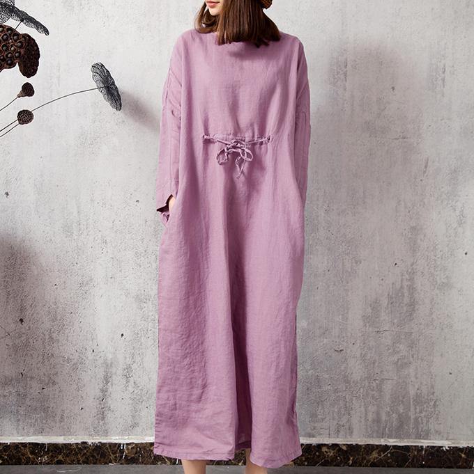 DIY o neck cotton linen dress Catwalk purple Dress summer - Omychic
