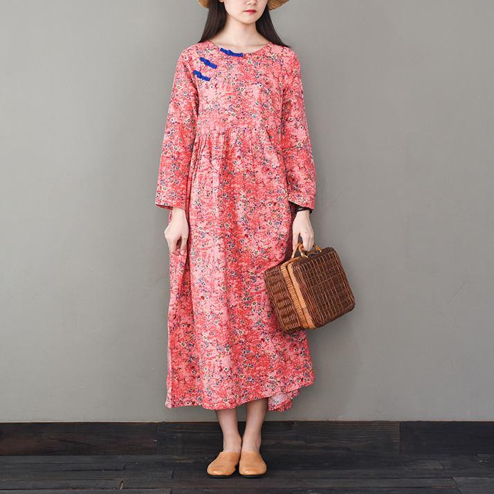 DIY o neck cotton summer quilting dresses Shape pink floral cotton robes Dresses - Omychic