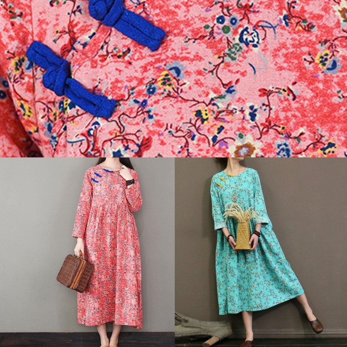 DIY o neck cotton summer quilting dresses Shape pink floral cotton robes Dresses - Omychic